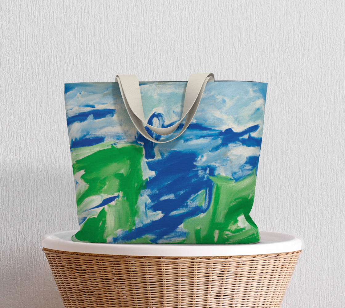 Large Canvas Tote Bag - Blue/green Scape II