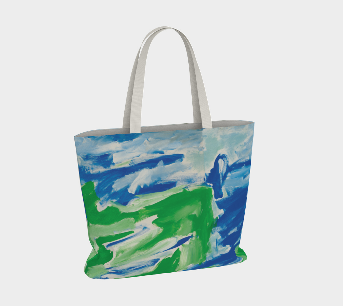 Large Canvas Tote Bag - Blue/green Scape II