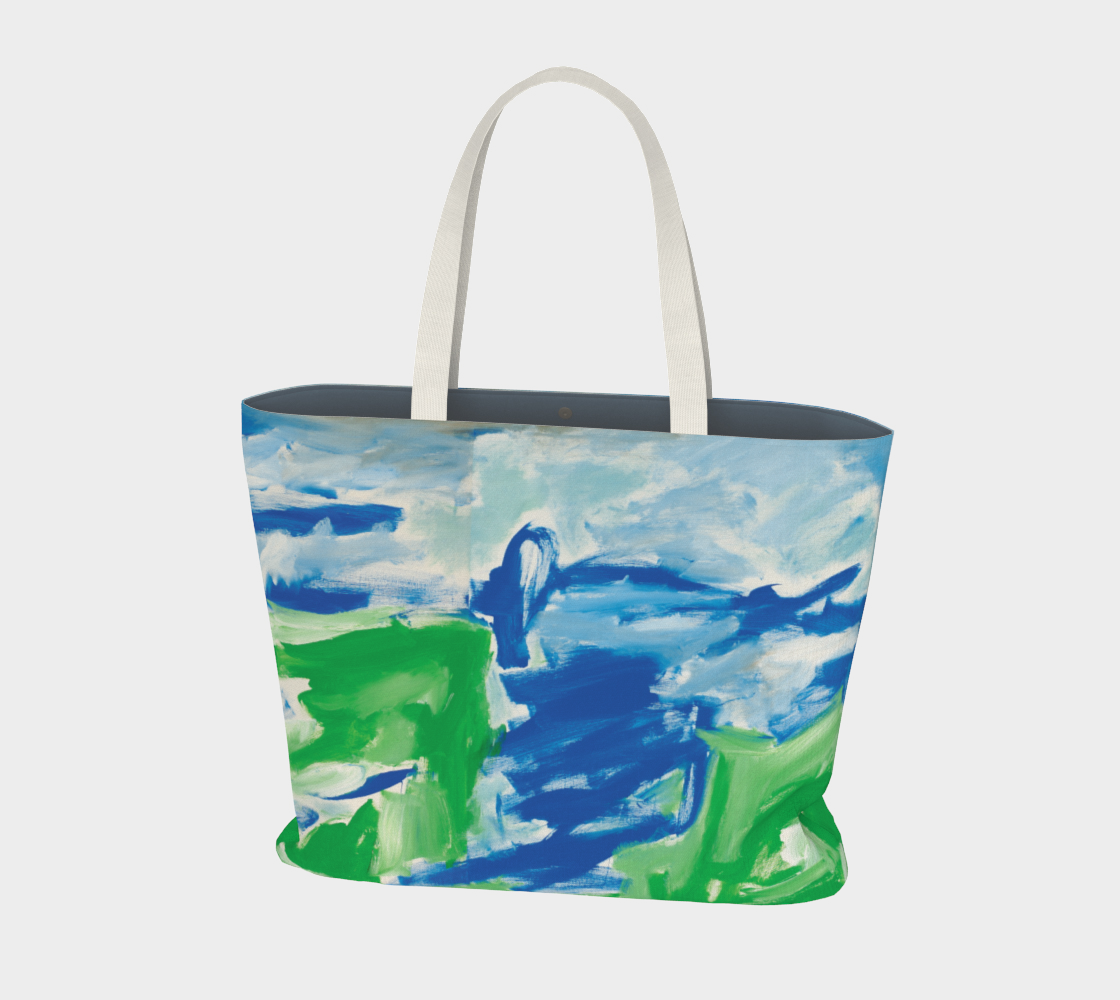 Large Canvas Tote Bag - Blue/green Scape II