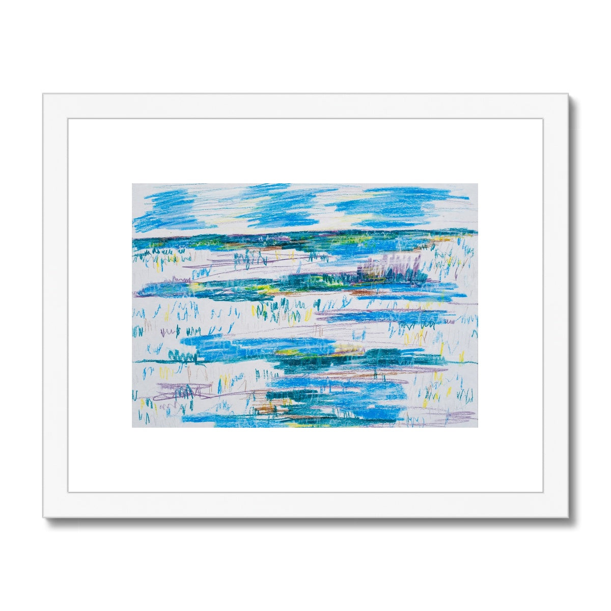 Framed & Mounted Print - Blue/White Landscape