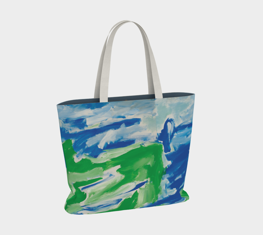 Large Canvas Tote Bag - Blue/green Scape II