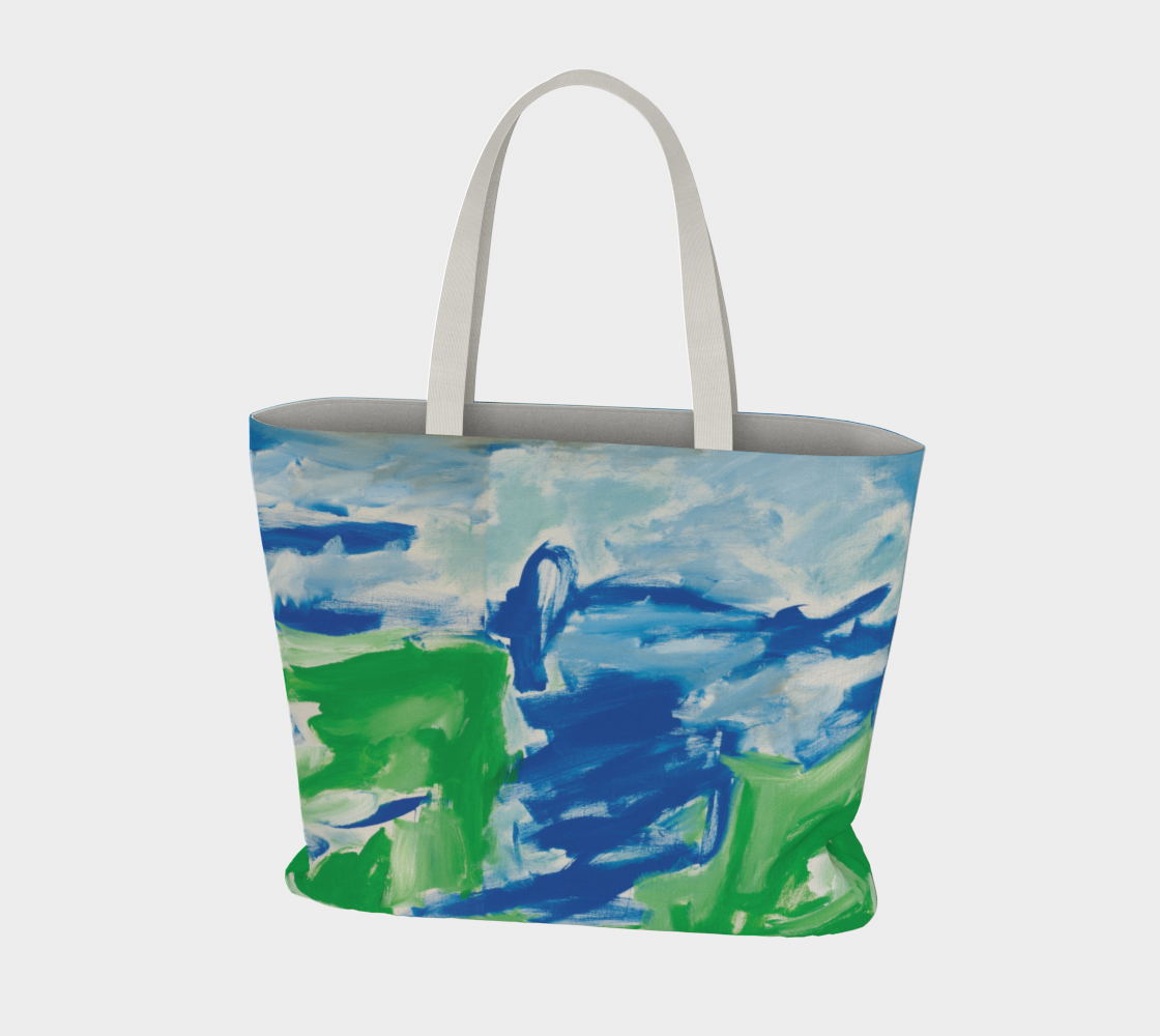 Large Canvas Tote Bag - Blue/green Scape II